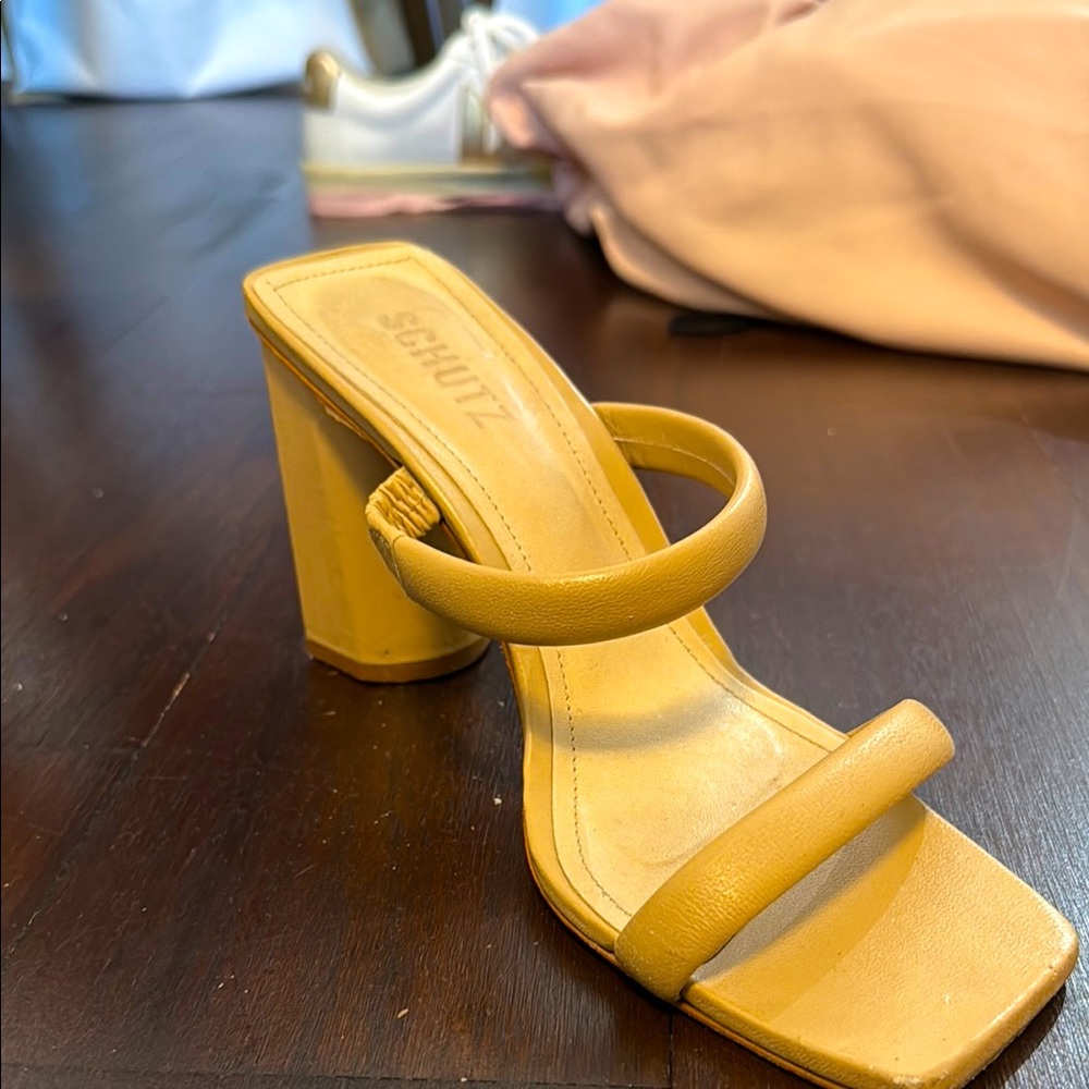Schutz light beige Ully Napa Leather Block Heel Sandals